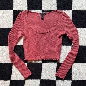 Forever 21 Rosey Rust Ribbed Long Sleeve Crop Top Size Small